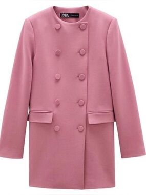 ZARA Dusty Rose Double-Breasted Blazer with matching Wide-Leg Cropped Pants.